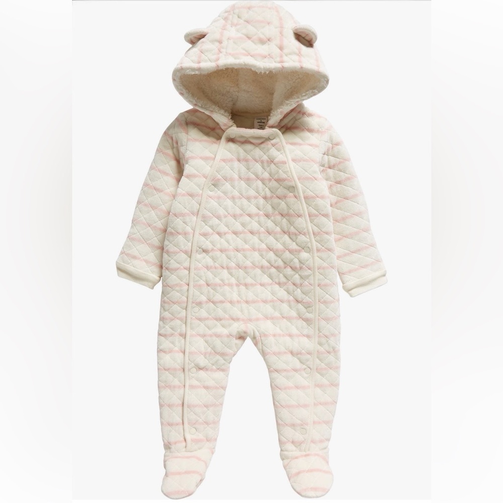 Nordstrom Striped Bunting Ivory & Pink Footie (9M)